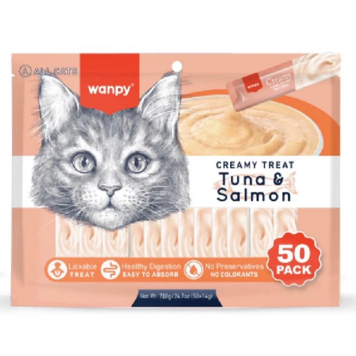 Wanpy Creamy Tuna & Salmon Liquid Cat Treats 14g x 50 Sticks