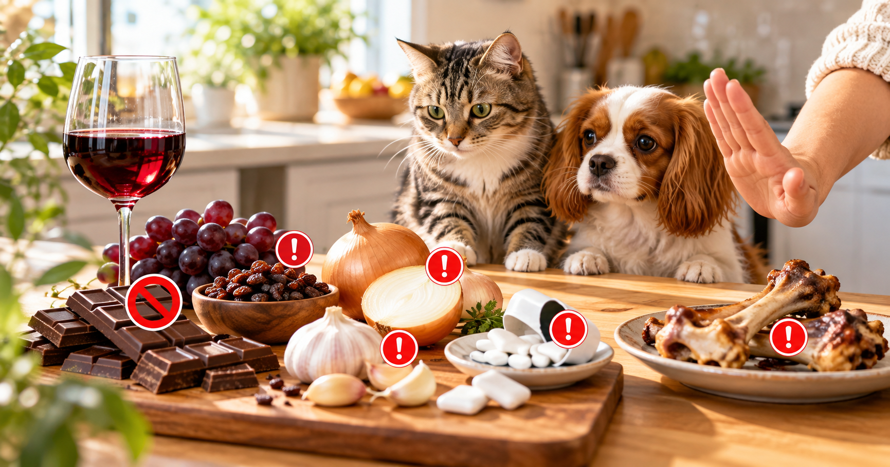 Dangerous human foods for cats in Singapore including chocolate, garlic, onion and grapes that pet owners should avoid