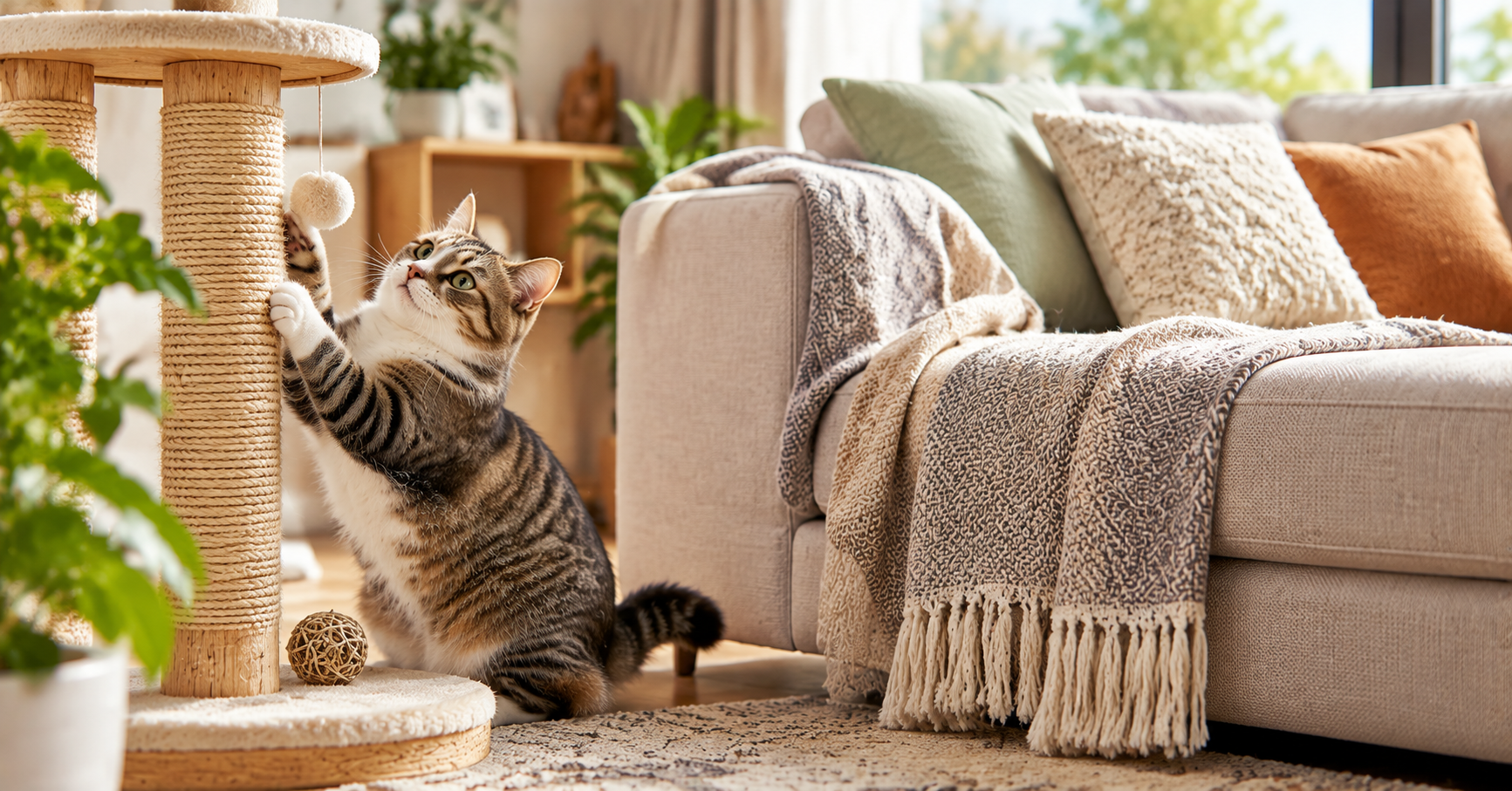 How to protect your sofa from cat scratches with a scratching post and cat furniture solution for indoor cats in Singapore