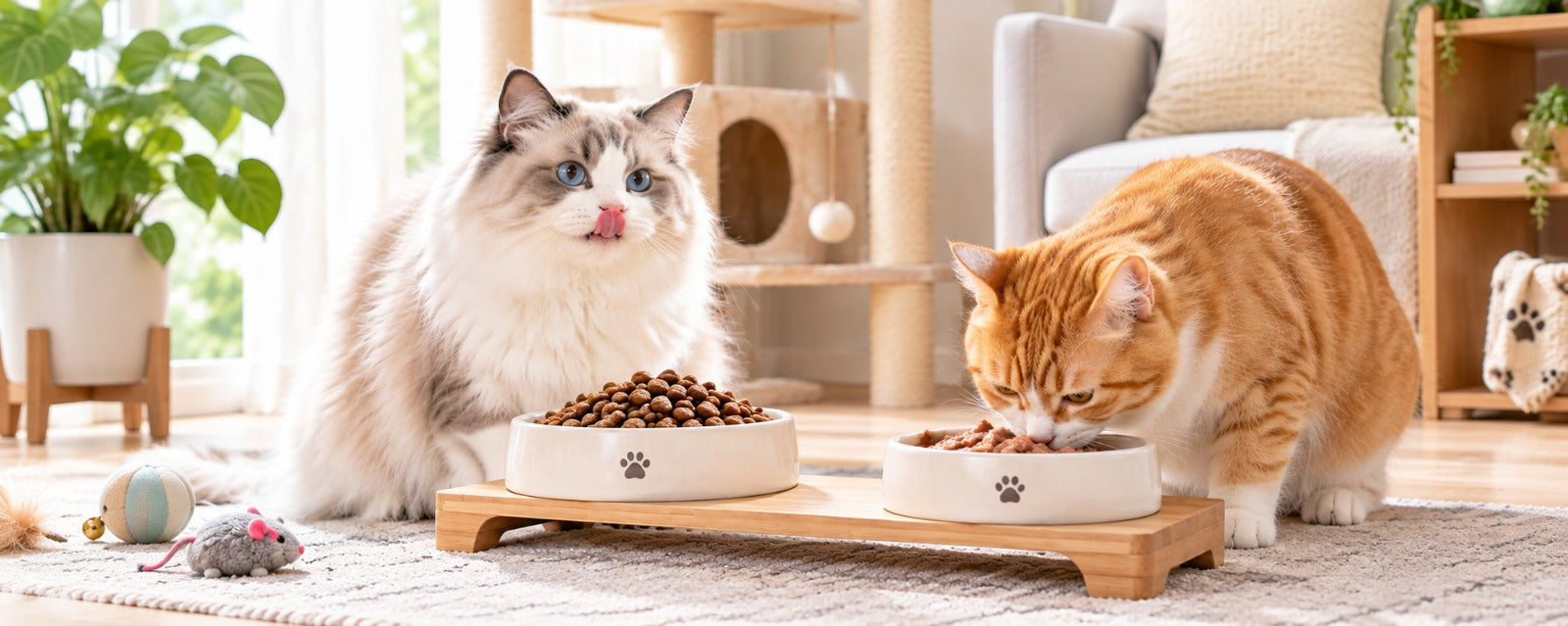 Grain-free cat food kibble and wet food bowls for cats in Singapore
