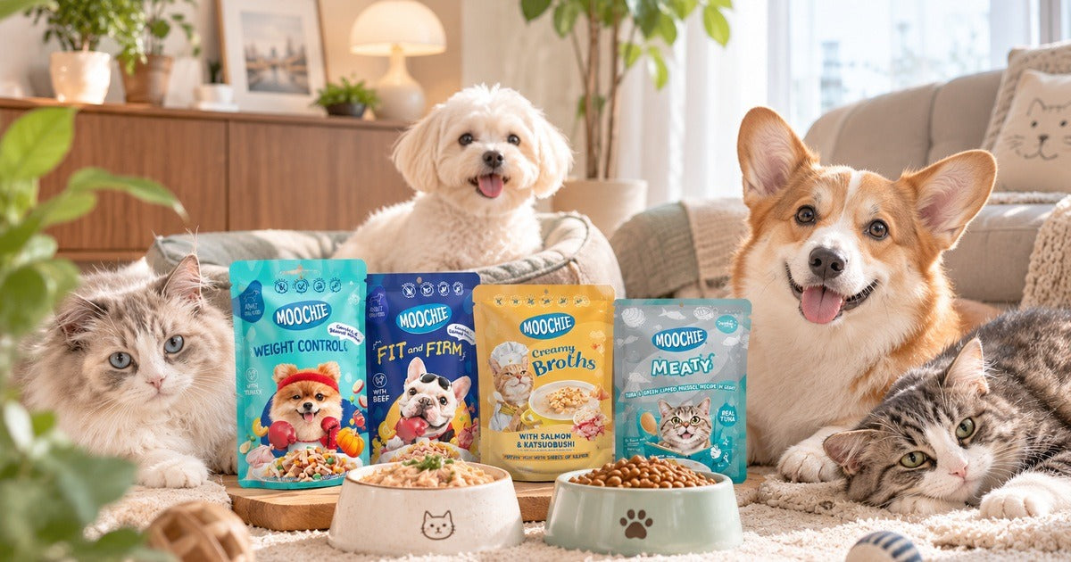 Moochie wet food pouches for cats and dogs available at Neko.SG Singapore