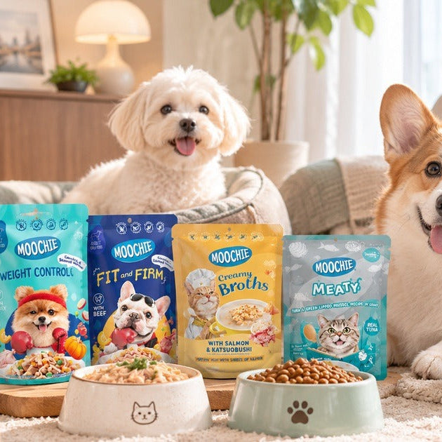 Moochie wet food pouches for cats and dogs available at Neko.SG Singapore