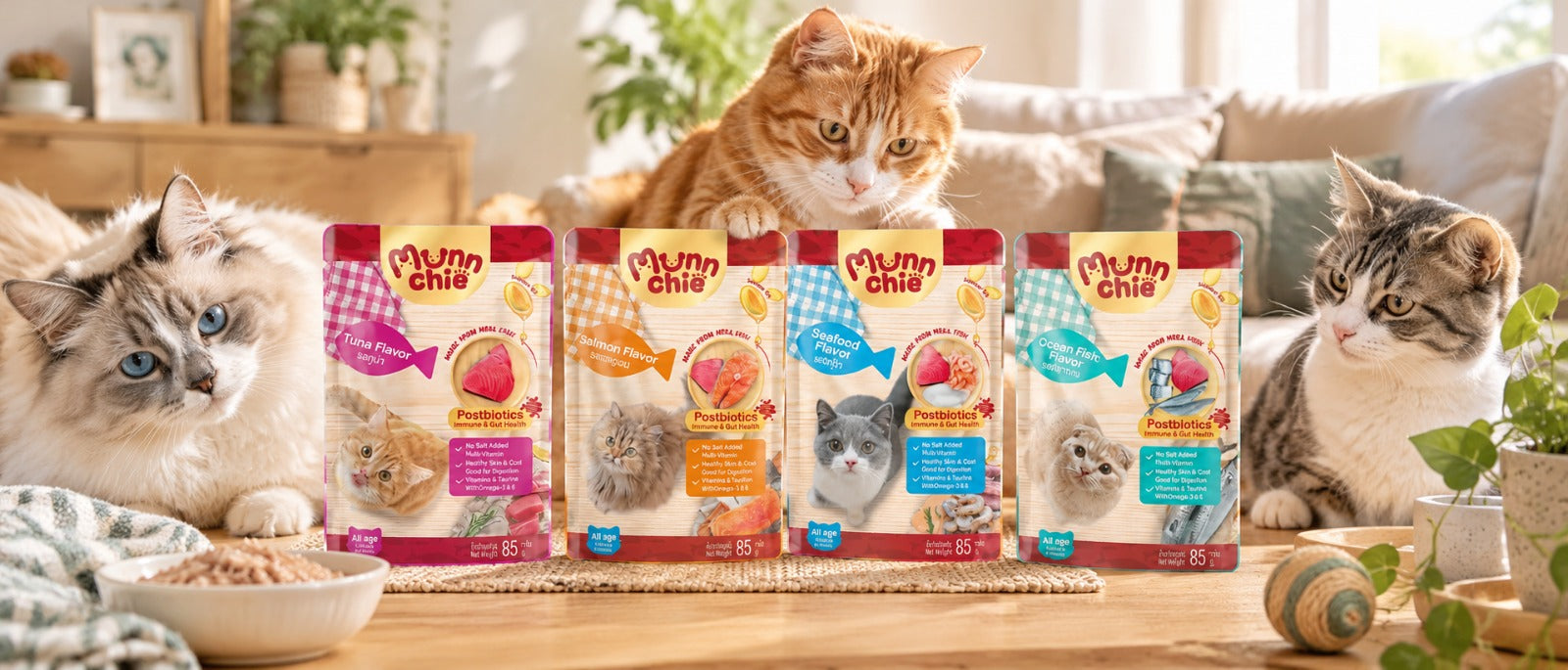 Munnchie Postbiotics Immune and Gut Health cat wet food pouches at Neko.SG Singapore