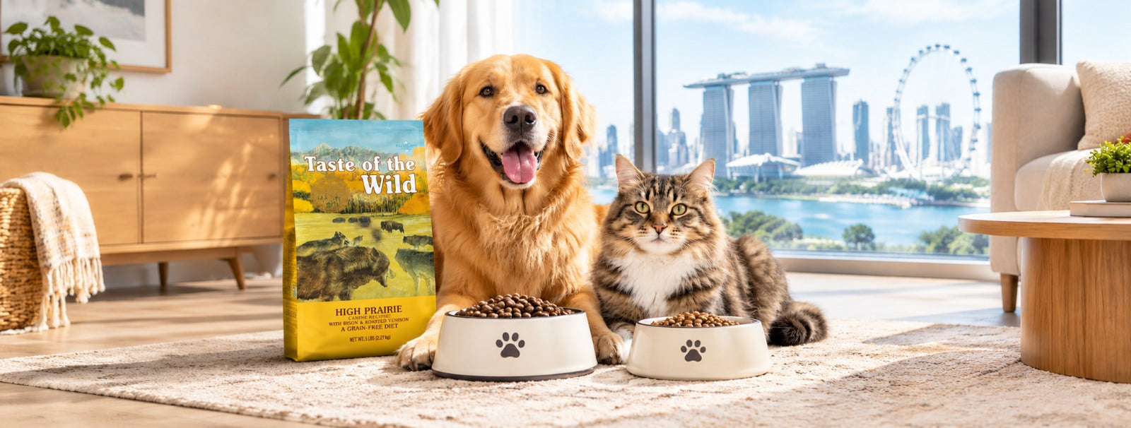 Taste of the Wild grain-free dog and cat food formulas in Singapore.