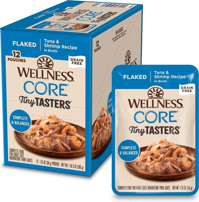 ✅B4F1 CIAO! Wellness CORE Tiny Tasters for Cats:  Flaked Tuna & Shrimp Recipe in Broth 1.75oz