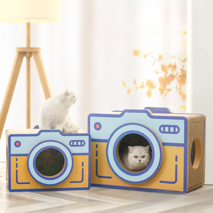60cm Retro Camera Design Cardboard Cat House – Perfect for Indoor Cats