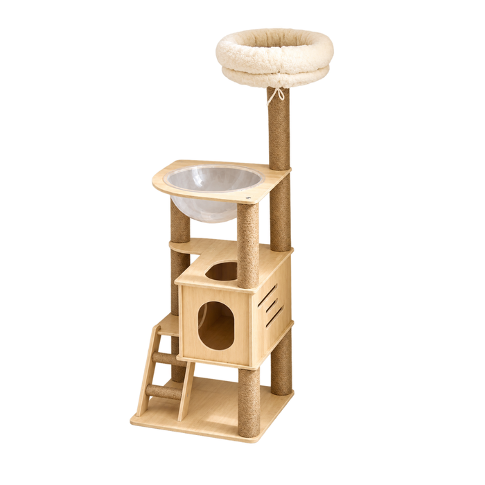 110cm_Mofu_House_Solid_Wood_Cat_Tower_packaging_and_full_view