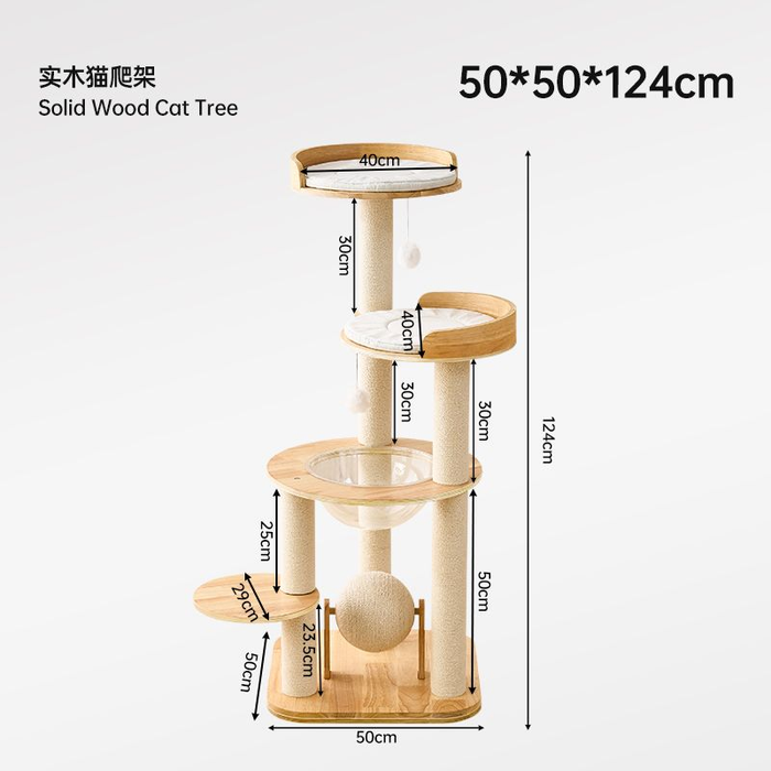 Cradle Nest 124cm Solid Wood Cat Tower with Cradle Bowl, Perches & Scratching Posts