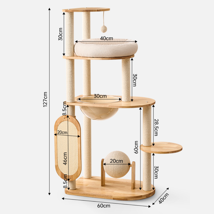 127cm Nova Signature solid wood modular cat tower with an airy, minimalist frame in a modern Singapore living room.