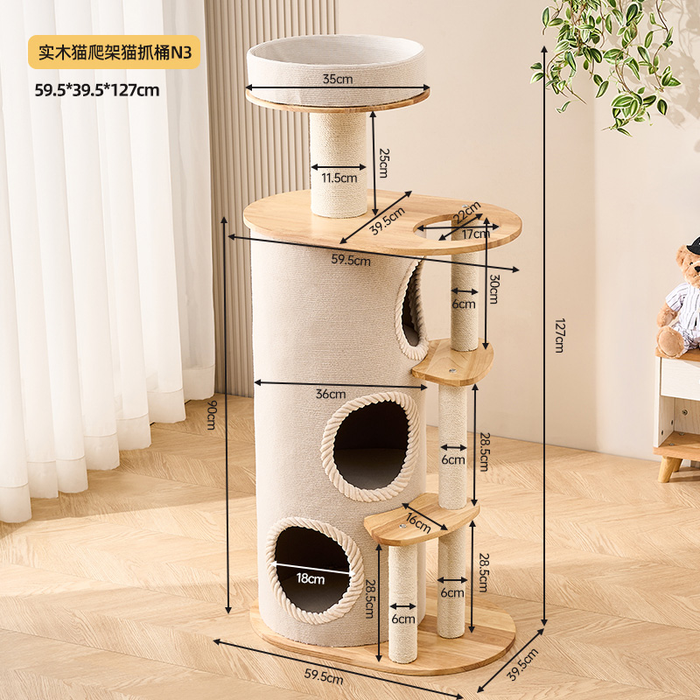 The Axis Signature 127cm solid wood cat condo tower with enclosed levels