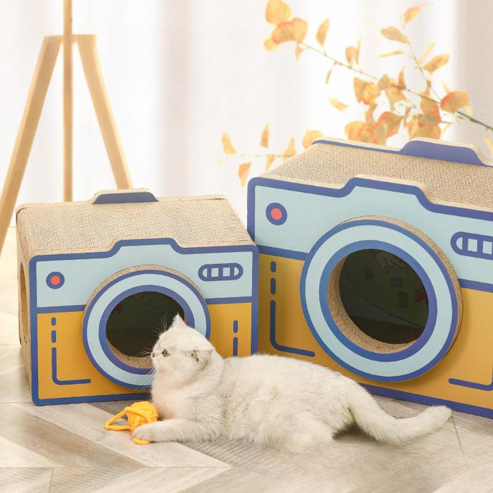 60cm Retro Camera Design Cardboard Cat House – Perfect for Indoor Cats