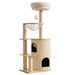 134cm Aura Cozy Loft solid wood cat tower featuring a woven hideaway, transparent bowl, and plush cloud bed.