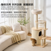 134cm Aura Cozy Loft solid wood cat tower featuring a woven hideaway, transparent bowl, and plush cloud bed.