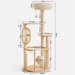 139cm Sierra Stretch & Scratch solid wood cat tower with a cloud perch, transparent bowl, and vertical scratching board.