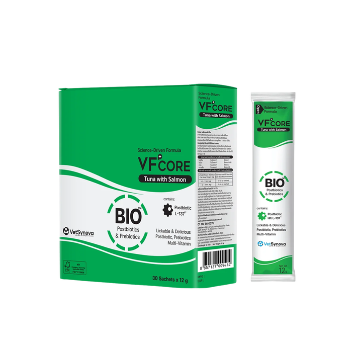 [BIO Postbiotics & Prebiotics] VetSynova VF+Core Cat Lickable Supplement Tuna with Salmon 30 sachets x 12g