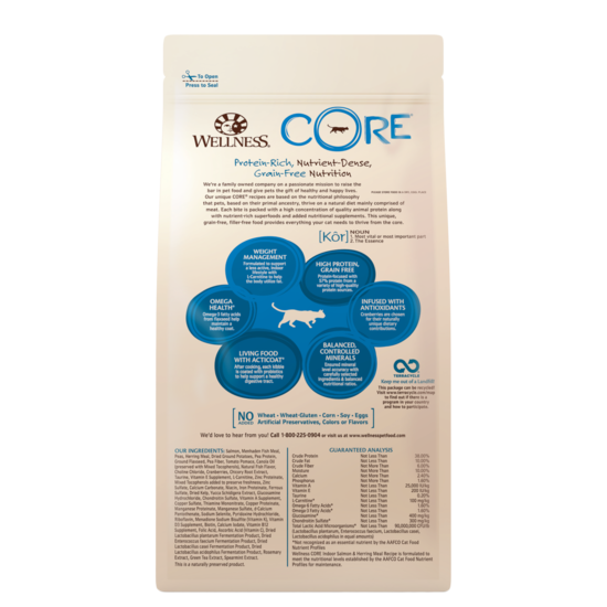 Wellness CORE Grain-Free Indoor: Salmon & Herring Formula Dry Cat Food 5lbs
