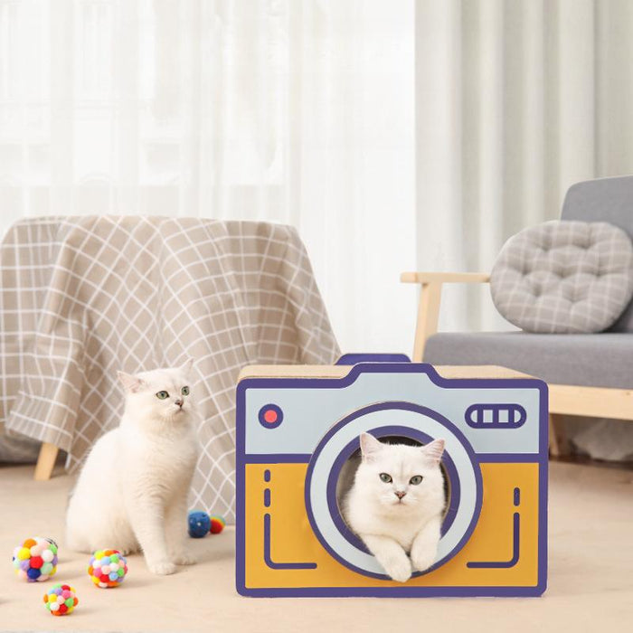 60cm Retro Camera Design Cardboard Cat House – Perfect for Indoor Cats