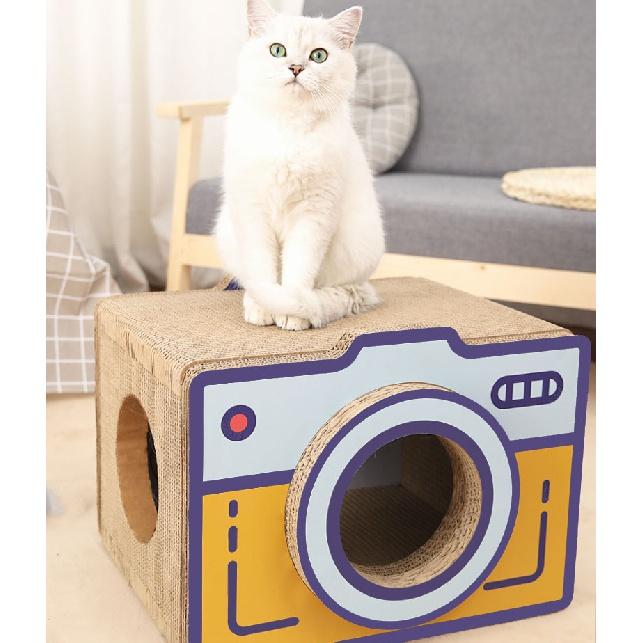 60cm Retro Camera Design Cardboard Cat House – Perfect for Indoor Cats