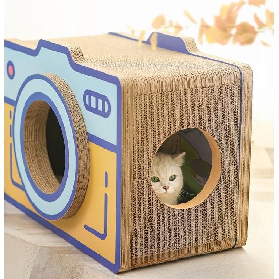 60cm Retro Camera Design Cardboard Cat House – Perfect for Indoor Cats