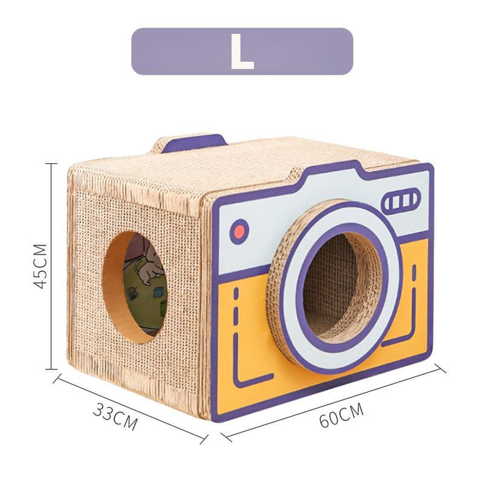 60cm Retro Camera Design Cardboard Cat House – Perfect for Indoor Cats