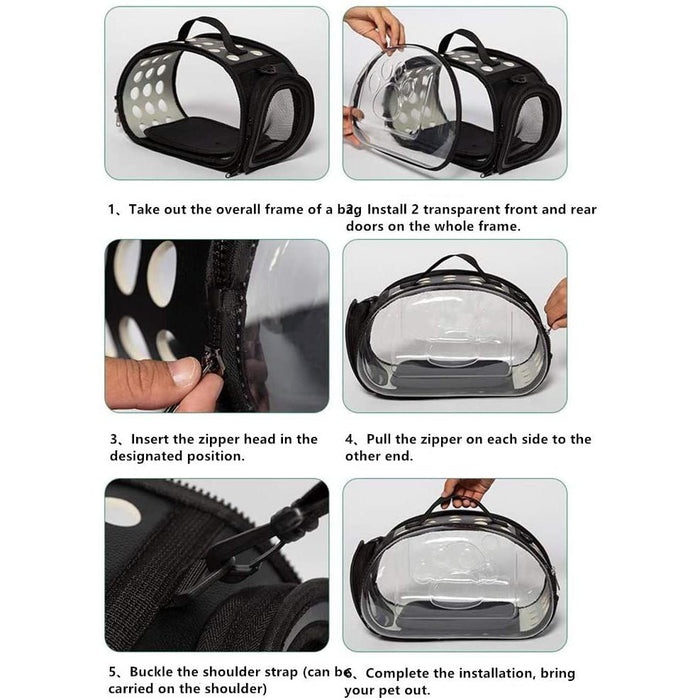 Transparent Sling Pet Carrier – Foldable Travel Bag for Pets (Black)