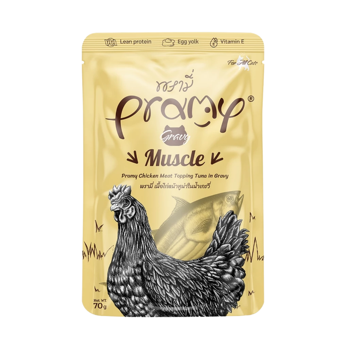 Pramy Cat Muscle Chicken Meat Topping Tuna in Gravy 70g