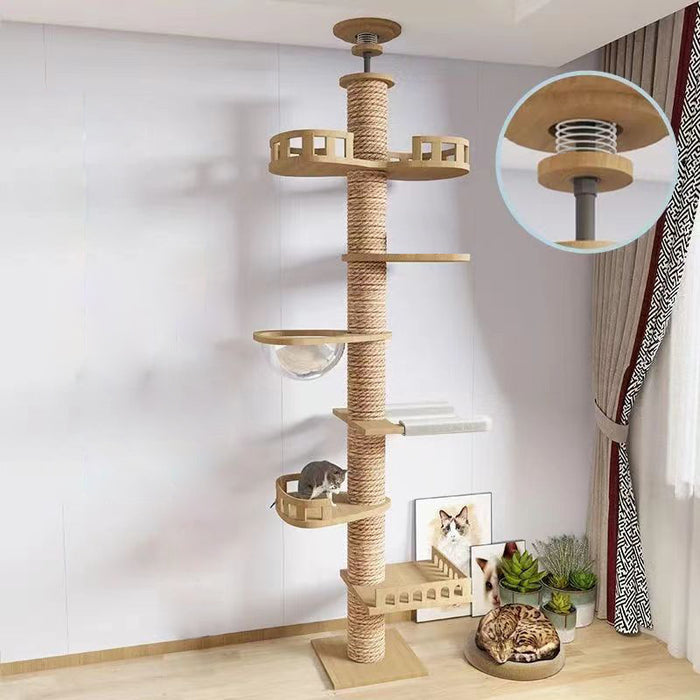 Solid Wood Ceiling Cat Condo E (250‑270 cm) w/ Space Capsule