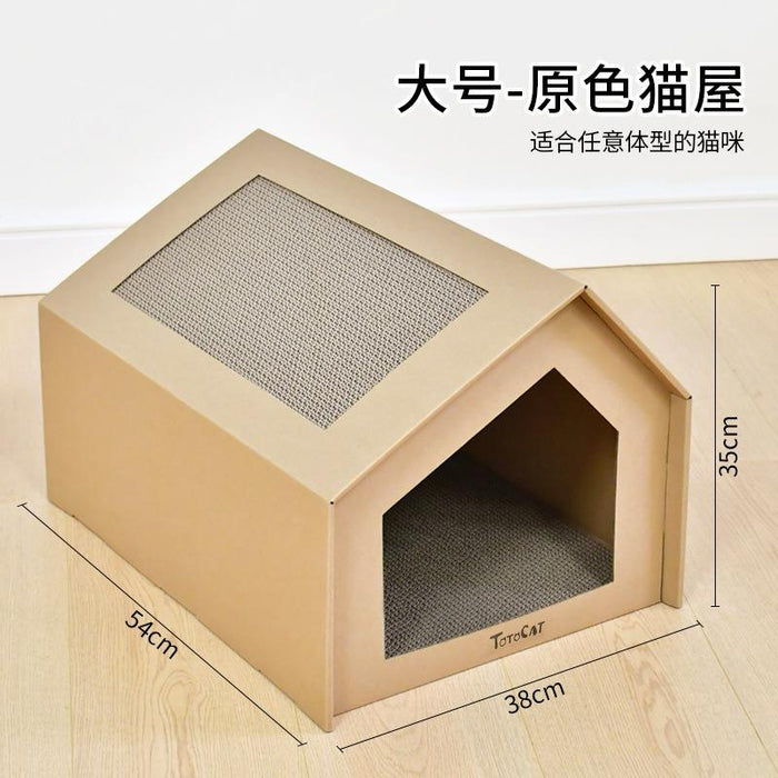 Cat Scratcher Cardboard Cat House Scratching Post - L Size packaging and full view