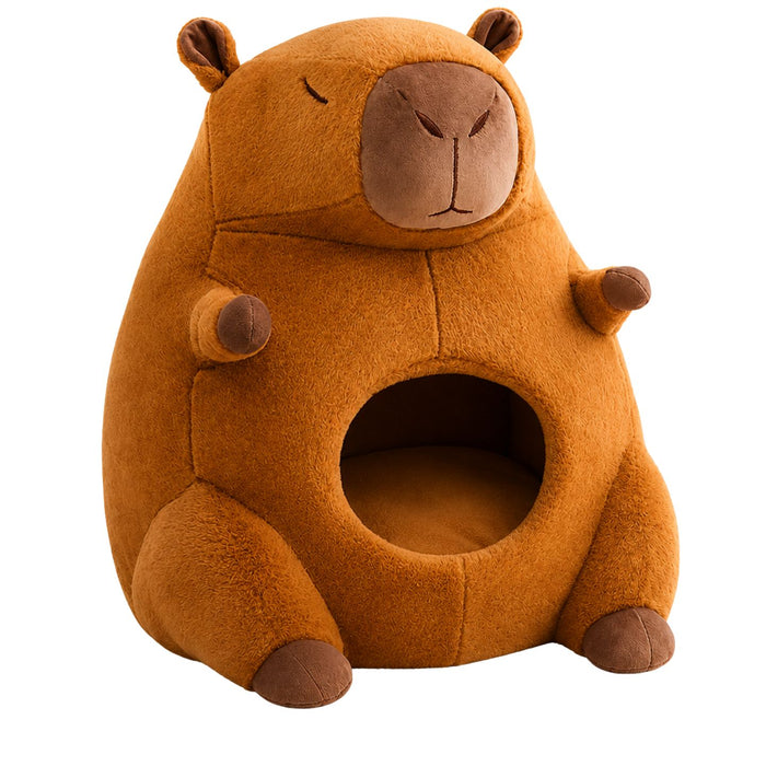 Cat sleeping in capybara-shaped bed - Neko.sg