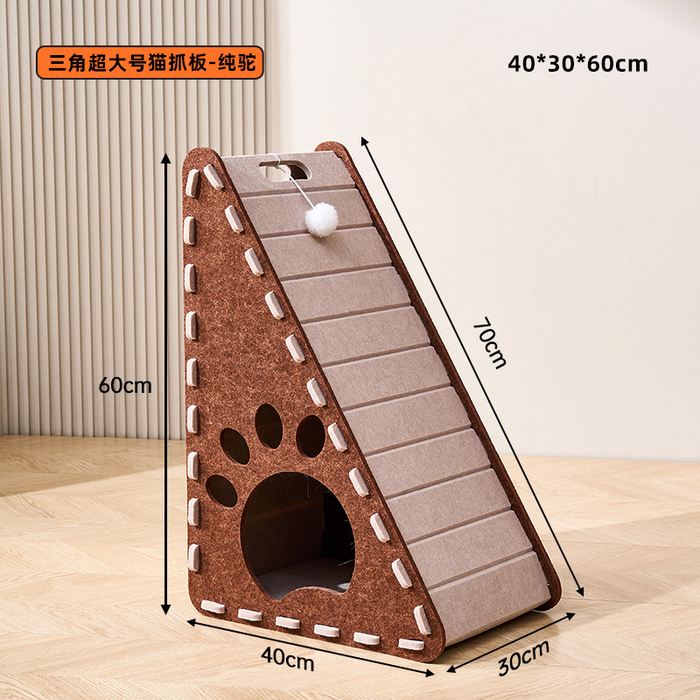 Choco triangular vertical cat bed with felt sides and scratch-resistant claw board