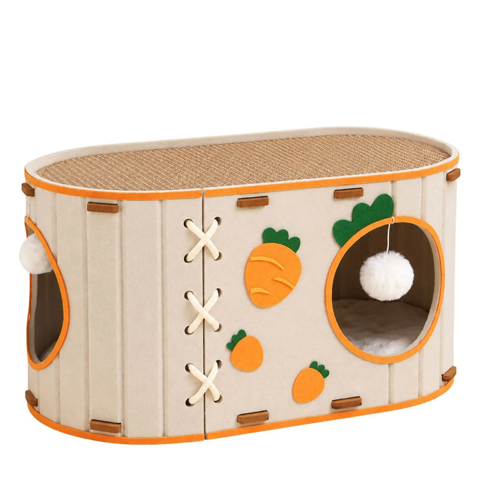 Double-Layer Cute Carrot Cat House with cat scratching board and tunnel