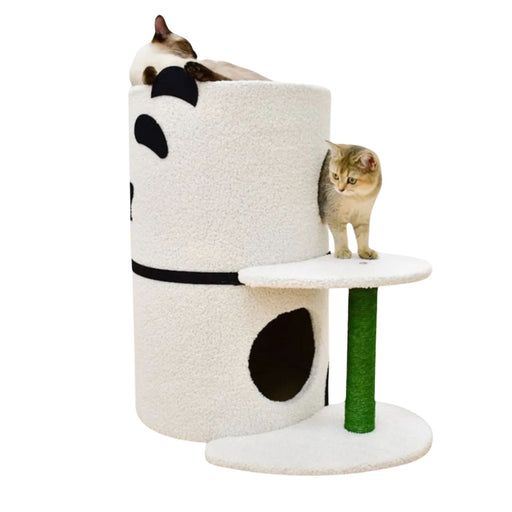 Double‑story panda cat condo and scratch post tower