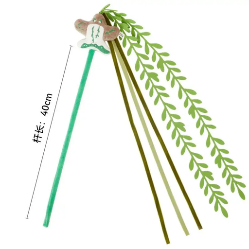Fukumaru Colourful Cat Teaser Toy in Green 40cm packaging and full view