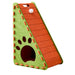 Green and orange triangular vertical cat beds with felt sides and claw boards