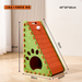 Green and orange triangular vertical cat beds with felt sides and claw boards