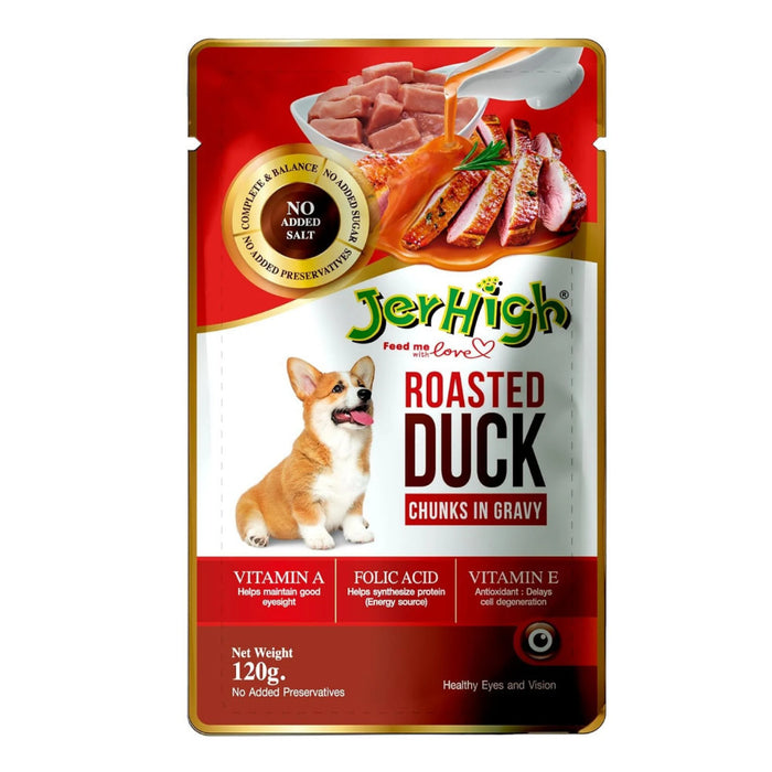 JerHigh Roasted Duck Chunks in Gravy Pouch 120g dog food pack Singapore