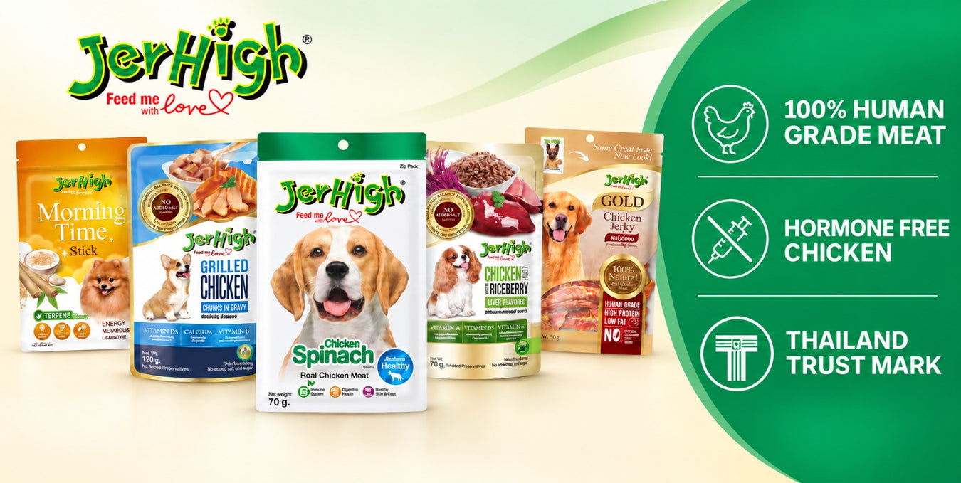 JerHigh dog treats made with 100 percent human grade meat collection banner - Neko.sg