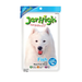 JerHigh fish stick treats for dogs packaging with a white dog on a white background