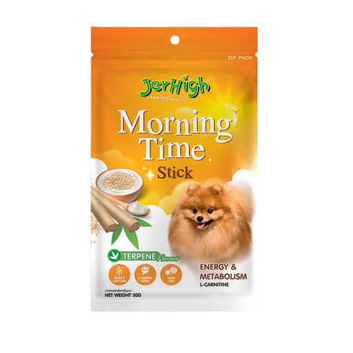 JerHigh Morning Time Stick dog treat package on a white background