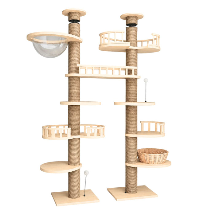 Luxury double column solid wood ceiling cat condo with space capsule, 250-270cm