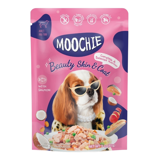 Moochie Complete & Balanced Beauty Skin & Coat Salmon 85g pouch for dog food Singapore