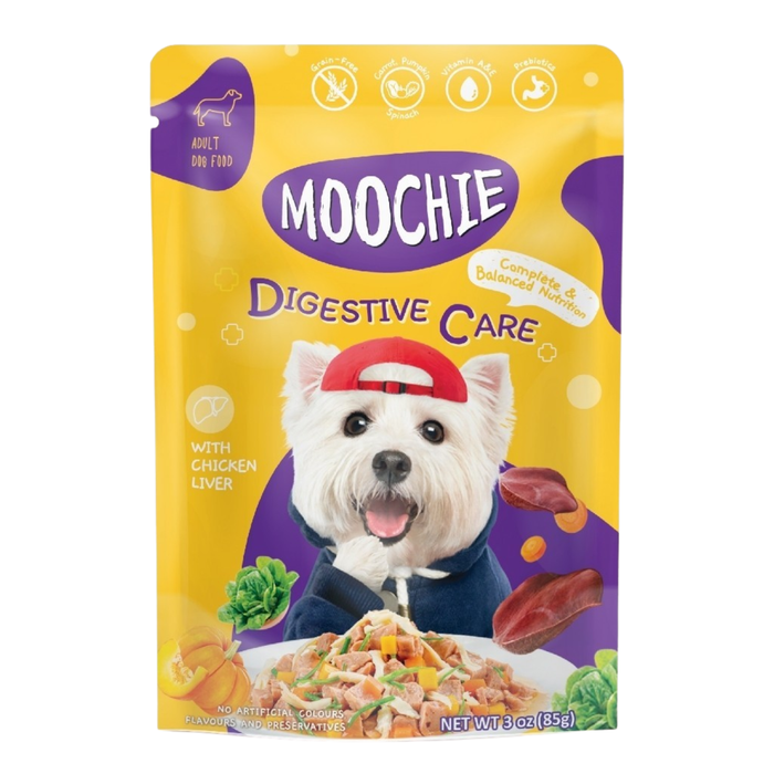 Moochie Complete & Balanced Digestive Care Chicken Liver 85g pouch for dog food Singapore