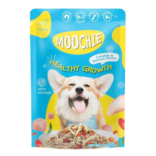 Moochie Complete & Balanced Puppy Healthy Growth Chicken 85g pouch for dog food Singapore