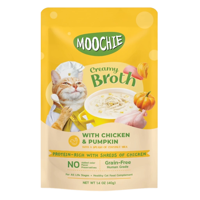 Moochie Creamy Broths Chicken and Pumpkin cat wet food pouch 40g
