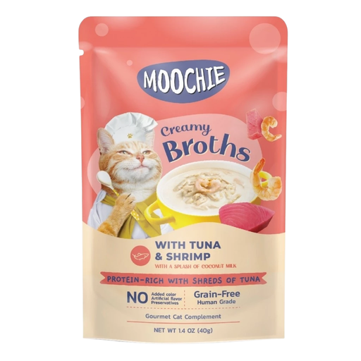 Moochie Creamy Broths Tuna and Shrimp cat wet food pouch 40g