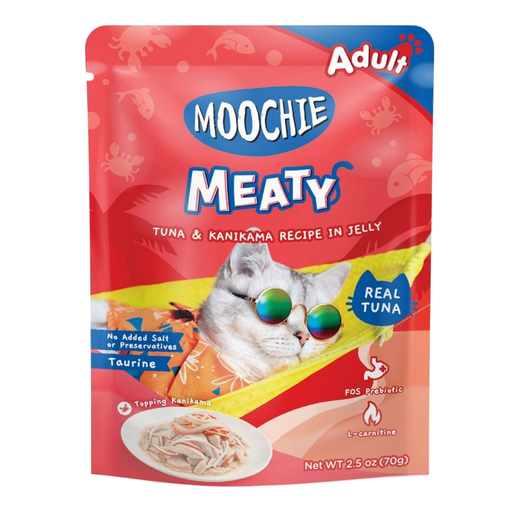 Moochie Meaty Tuna & Kanikama in Jelly 70g pouch for cat food Singapore