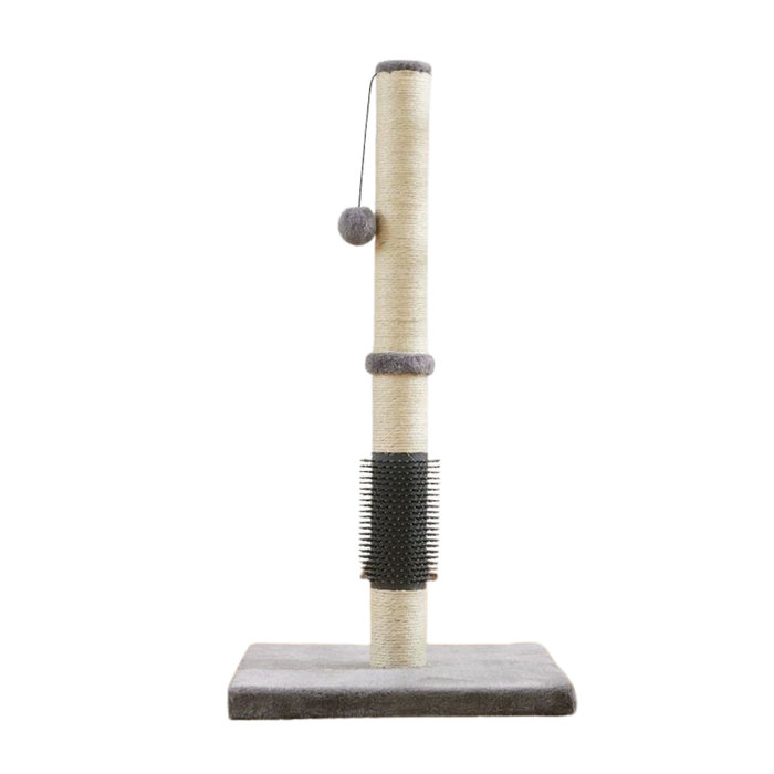 80cm Cat Scratcher Post with Self‑Grooming Brush (Grey)