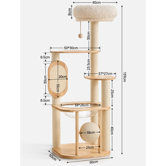 139cm Sierra Stretch & Scratch Solid Wood Cat Tower