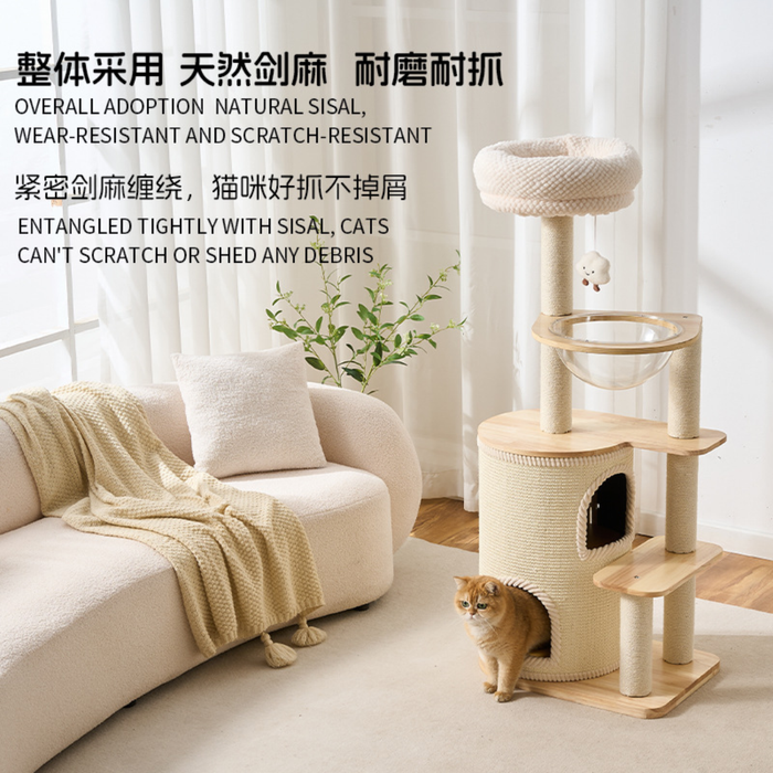 134cm Aura Cozy Loft Solid Wood Cat Tower