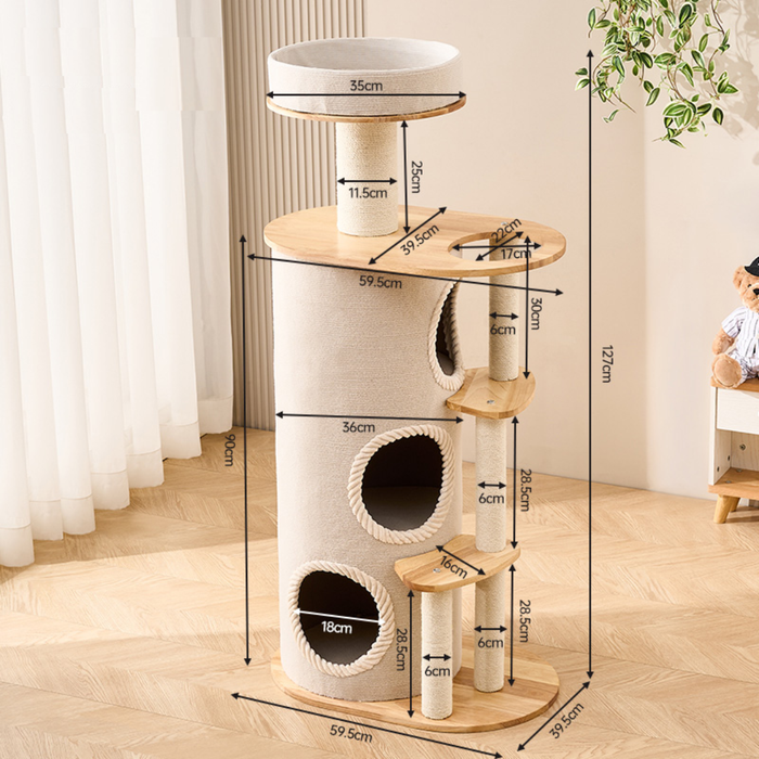 127cm Axis Signature Solid Wood Cat Condo Tower with Scratching Posts & Platforms